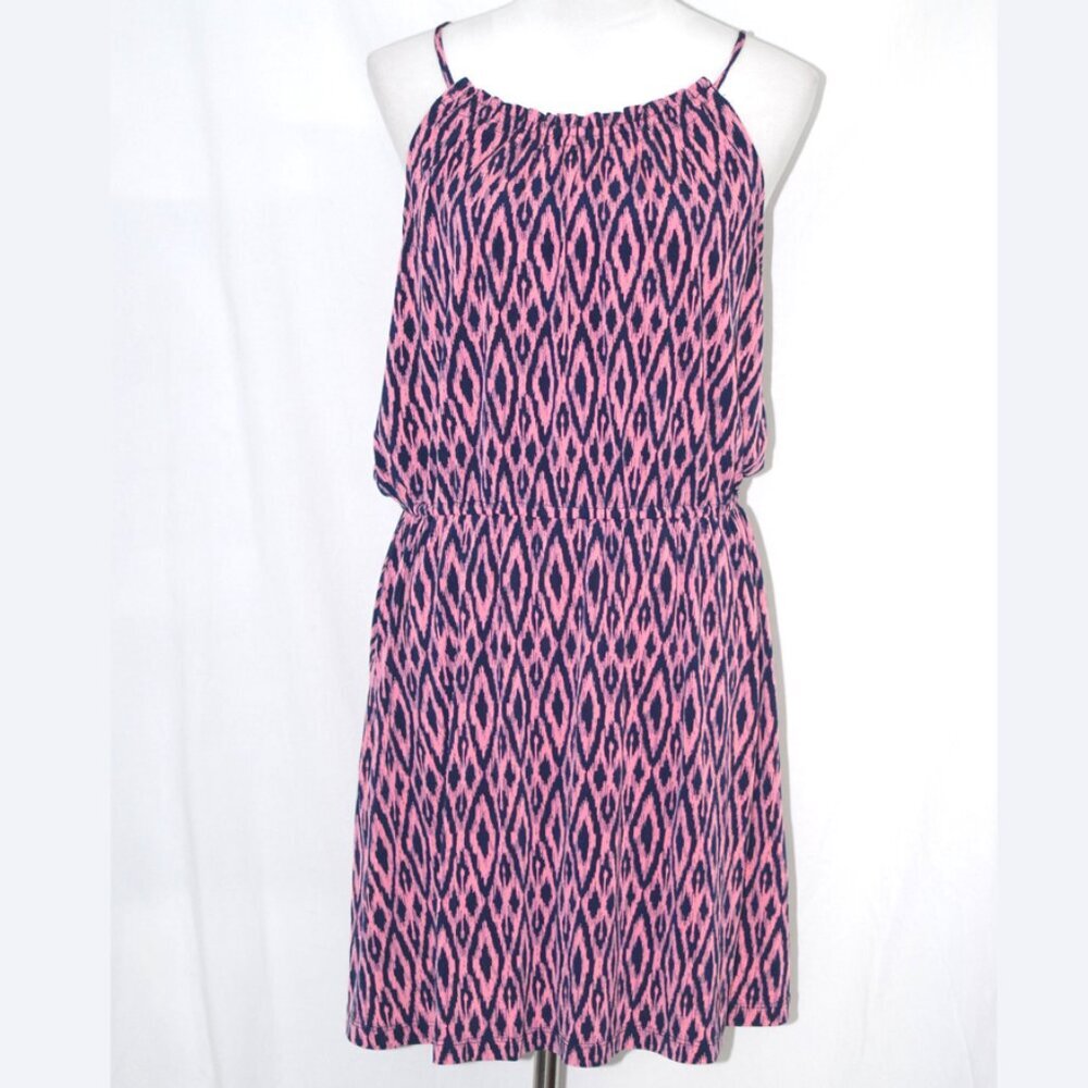 Banana Republic Womens Petite Large Pink & Blue Midi Dress Sleeveless Beach